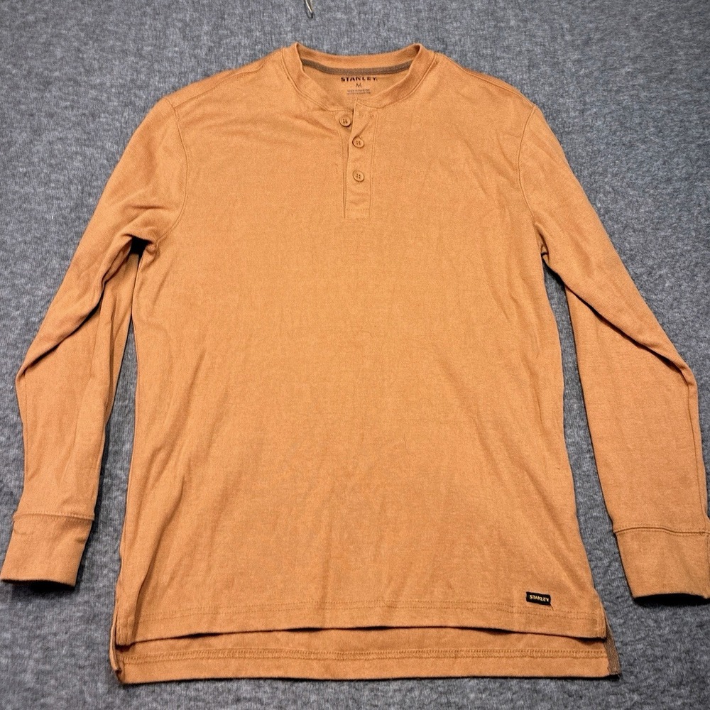 Stanley Henley Shirt Mens Medium Orange Button Up Long Sleeve Work Durable Trade